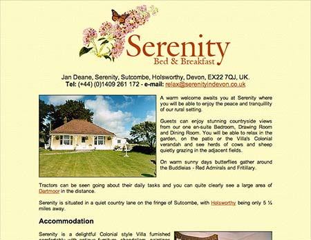 Screenshot of Serenity Bed & Breakfast